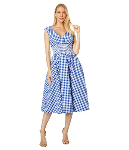 B09YH88XMK kate spade new york Gingham Smocked Waist Dress Blueberry MD New