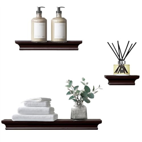 AHDECOR Modern Storage Floating Shelves, C03 Set of 3, Espresso Brown New
