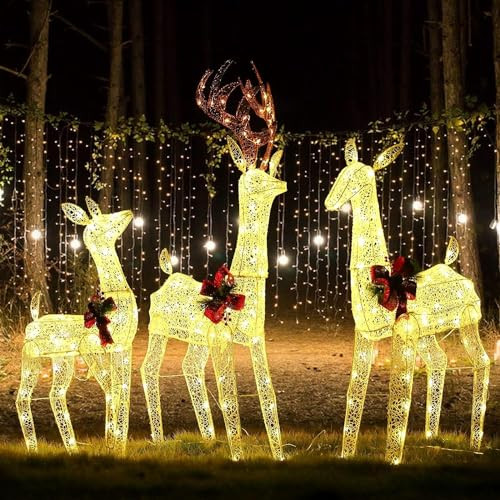 BEST CHRISTMAS CHOICES 3-Piece Reindeer Family Set White Lighted Christmas Decor New