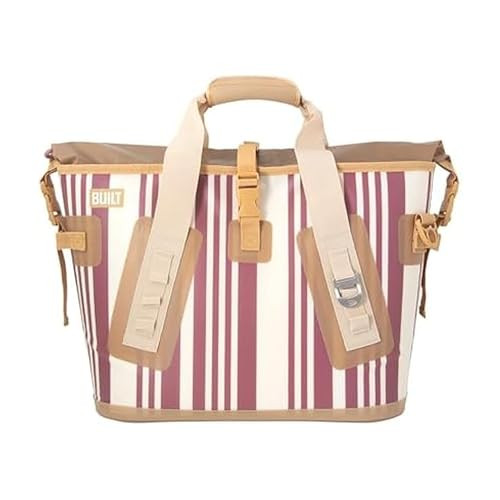 BUILT Large Welded Soft Portable Cooler Wide Mouth Insulated Dusty Rose Stripe New