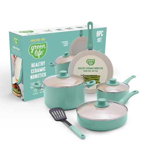 GreenLife 8 Piece Nonstick Cookware Set, Non-Toxic Ceramic Pots & Pans New