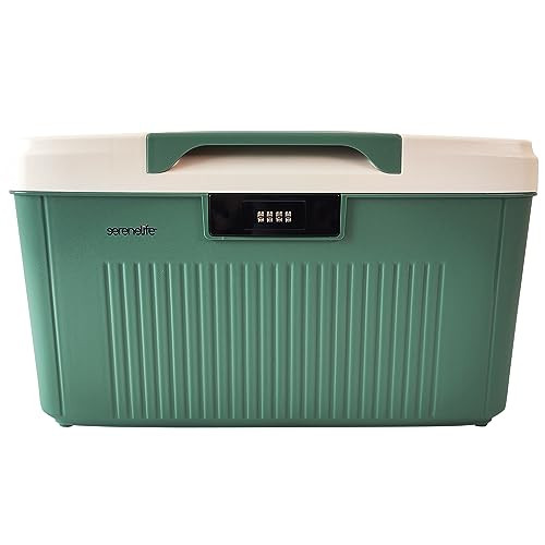 SereneLife Lockable Storage Container Heavy Duty Storage Box, 6.5 Gallon - Green New