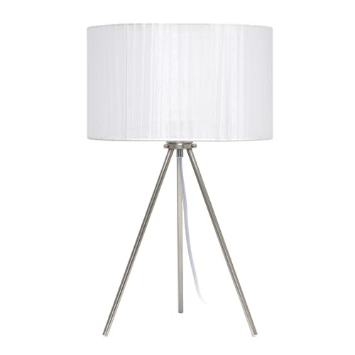 Simple Designs LT1156-WHT Modern Brushed Nickel Tripodal Table Lamp-White Shade New