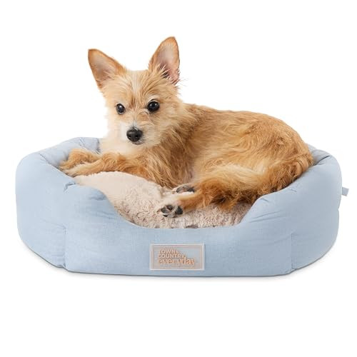 Town & Country Everyday CuddleTown Faux Linen Comfy Cozy Cuddler Pet Bed-Blue New