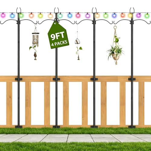 4 Pack String Light Poles, 9FT Light Poles for Outside, Heavy Duty, Black New