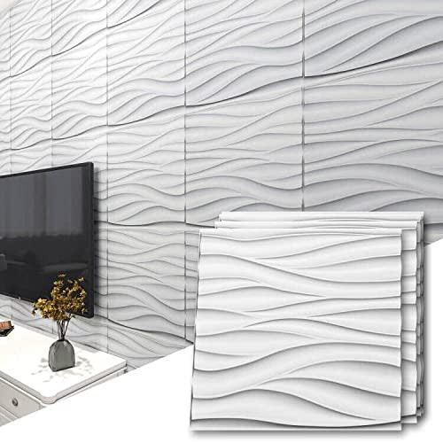 Art3d 19.7" x 19.7" (Pack of 12) Wall Panel Wavy B07ZNYFLSN - White New