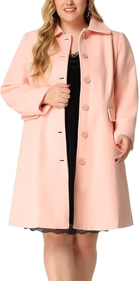 AGNES ORINDA PLUS SIZE PETER PAN COLLAR SINGLE BREASTED TRENCH SIZE: 2X - PINK
