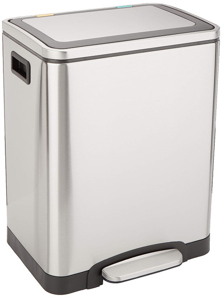 AMAZON BASICS Dual Bin 30-Liter Trash Can C-10049FM-30L Brushed Stainless Steel