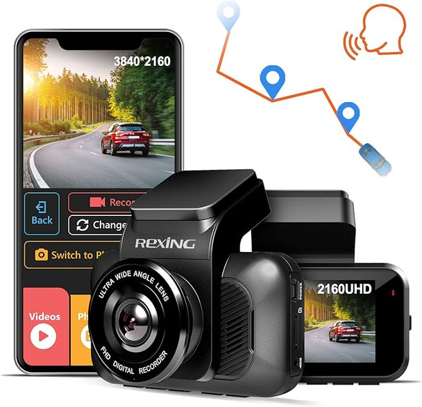 REXING V5 Dash Cam 4K 30fps UHD WiFi GPS Car Camera Recorder - Black