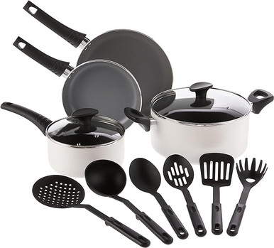 BELLA Cookware Set 12 Piece Pots and Pans with Utensils 17435 - WHITE ...