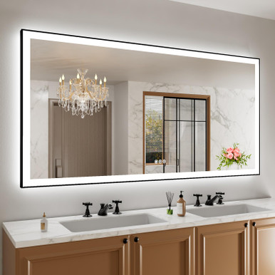 AMORHO 72"X 36" LED BATHROOM MIRROR BLACK FRAME LIGHT BACKLIT ...