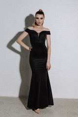 Hailey Off Shoulder Formal Dress in Black