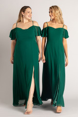 Amara Off Shoulder Chiffon Bridesmaids Dress in Emerald Green