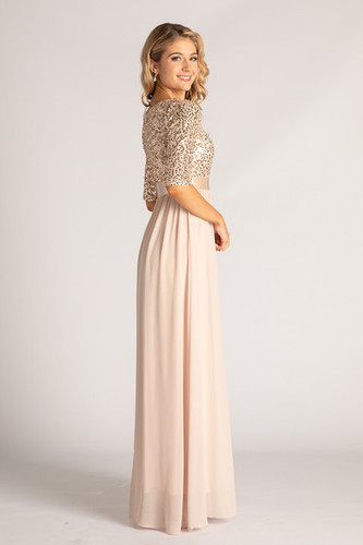 Ashlynn Sequins Chiffon Formal Dress in Champagne Gold