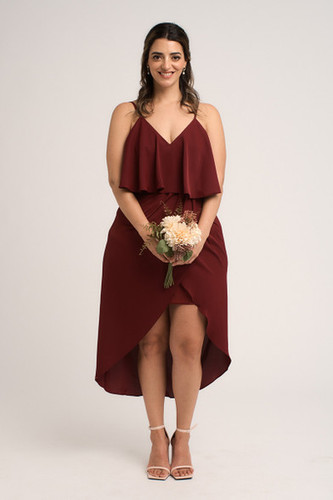 Madeline Spaghetti Strap Cocktail Dress in Burgundy