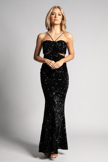 Ivy Halter Sequins Formal Dress In Black Ivy Halter Sequins Formal Dress In Black