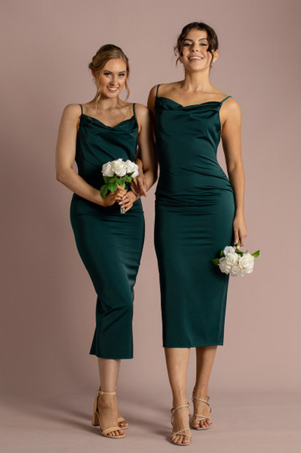 Margot Cowl Neck Midi Bridesmaids Dress in Peacock