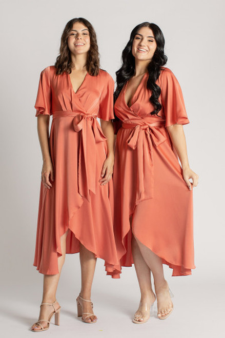 Madison Sleeved Cocktail Dress in Dusty Coral