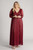 Stella Long Sleeved Sparkly Split Formal Dress in Burgundy