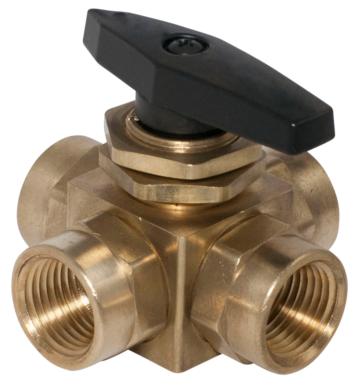 Brass 4-Way Panel Mount Ball Valve, Side Only End Connections