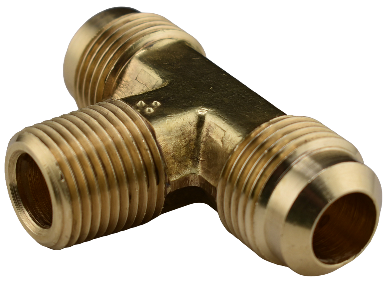 Brass 45° Flare Fitting, Male Branch Tee Tube to Tube to MPT, T1 Series