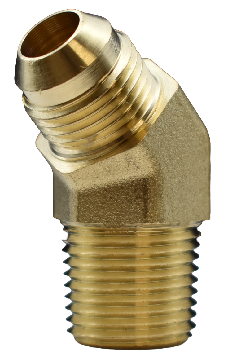 Brass Fitting, 45° Elbow, Male Flare (45°) to Male Pipe Thread, E1-45 Series