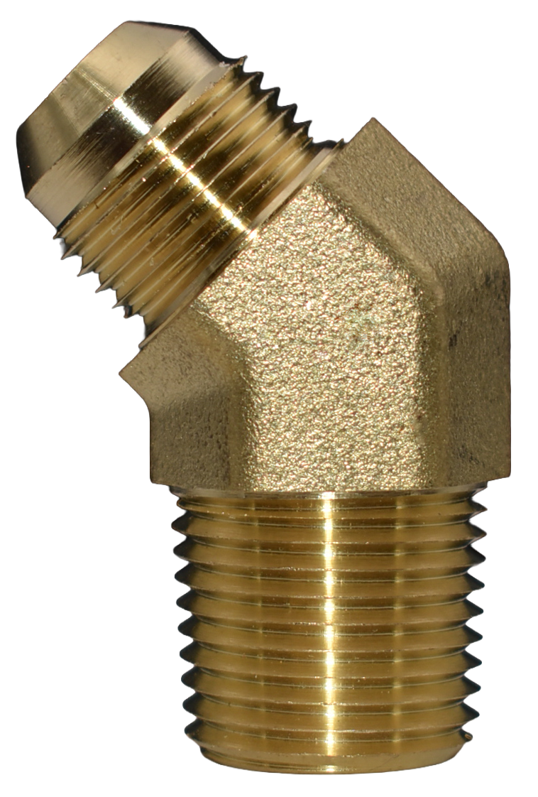 Brass Fitting, 45° Elbow, Male Flare (45°) to Male Pipe Thread, E1-45 Series