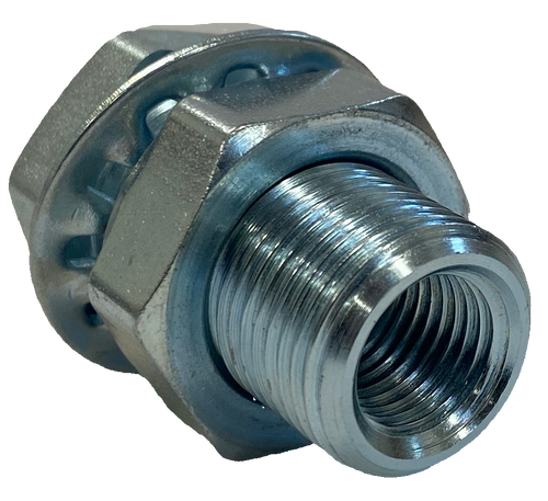 Steel Bulkhead Fitting: RF5465, 1/4" FPT x 1/4" FPT (3/4"-16 Male Straight Thread)