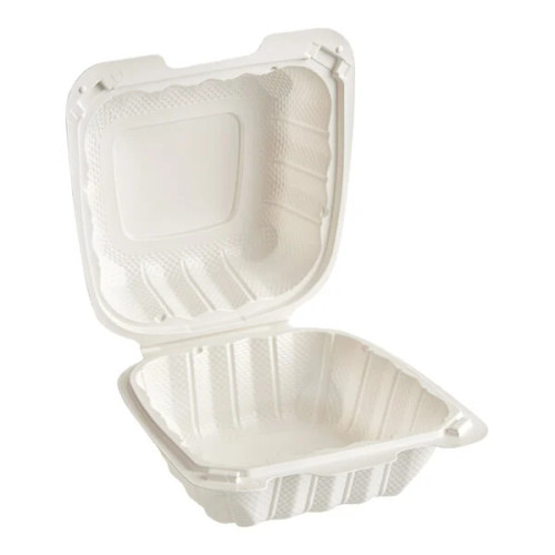 6" x 6" White Microwavable Hinged Container (1-Compartment) - 250 PCS (Himson)