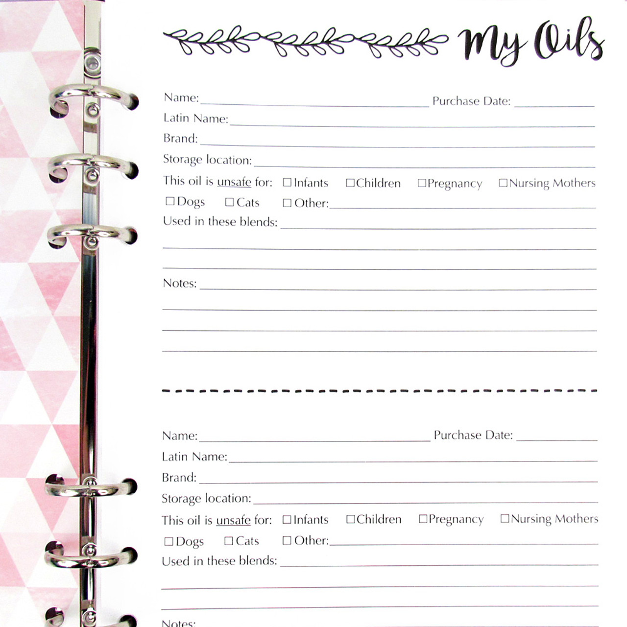 Refill Pages for Essential Oil Companion Journal