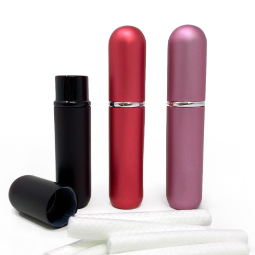 Purple, Pink & Black Set of 3 Aluminum & Glass Refillable Essential Oil Personal Inhalers