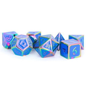 7 set Rainbow with Blue Enamel Dice - Metal