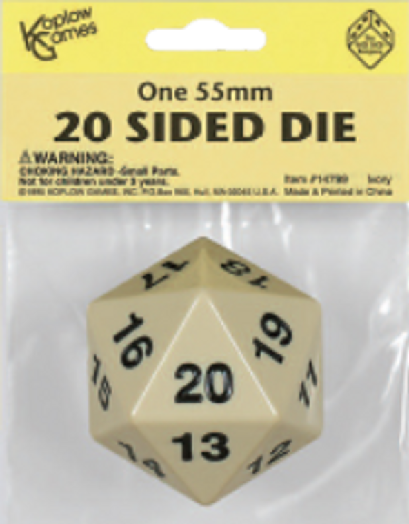 D20 Spin Down 55mm Dice - White -  Koplow