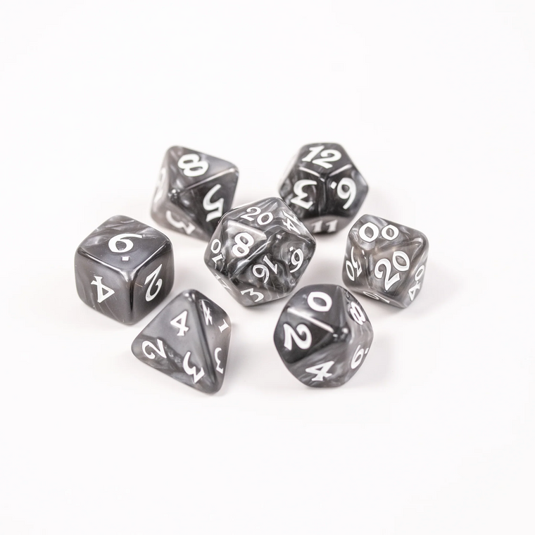 7pc RPG Set - Elessia Essentials - Gray with White - Die Hard Dice