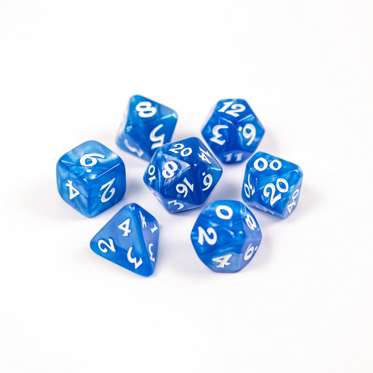 7pc RPG Set - Elessia Essentials Blue with White - Die Hard Dice