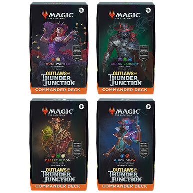 OUTLAWS of THUNDER JUNCTION - COMMANDER DECKS (SET OF 4) - MTG - Atlantis Hobby OUTLAWS of THUNDER JUNCTION - COMMANDER DECKS (SET OF 4) - MTG - Atlantis Hobby