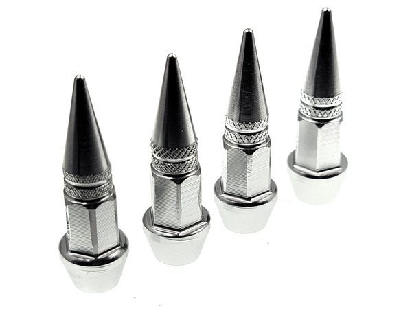 4x Aluminum Spiked Valve Stem Caps 45mm - Silver