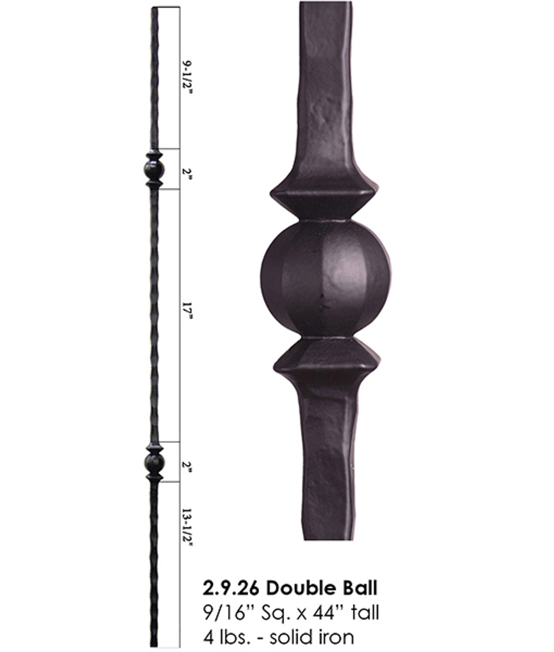 HF2.9.26 Hammered Iron Baluster with Two Balls