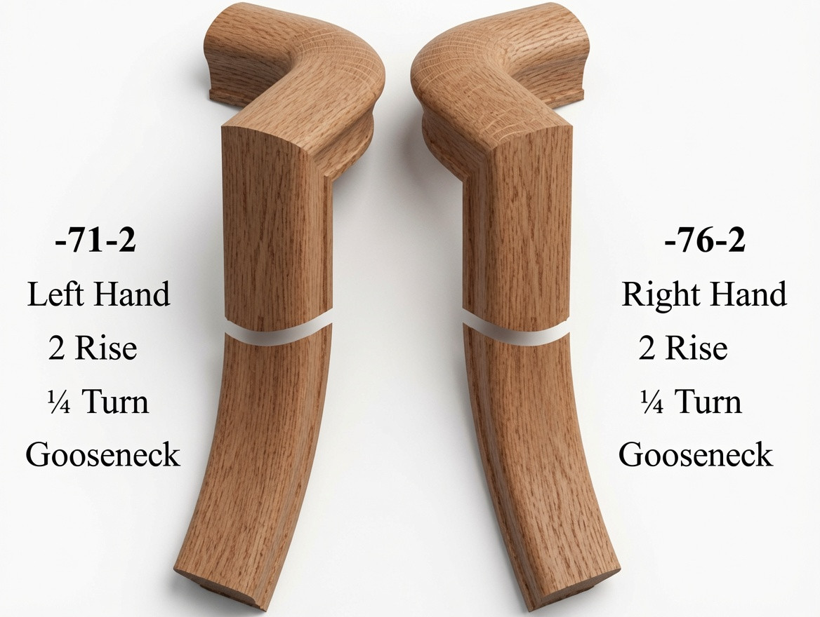 Left hand or right hand goosenecks for the 6010 handrail - Red Oak
