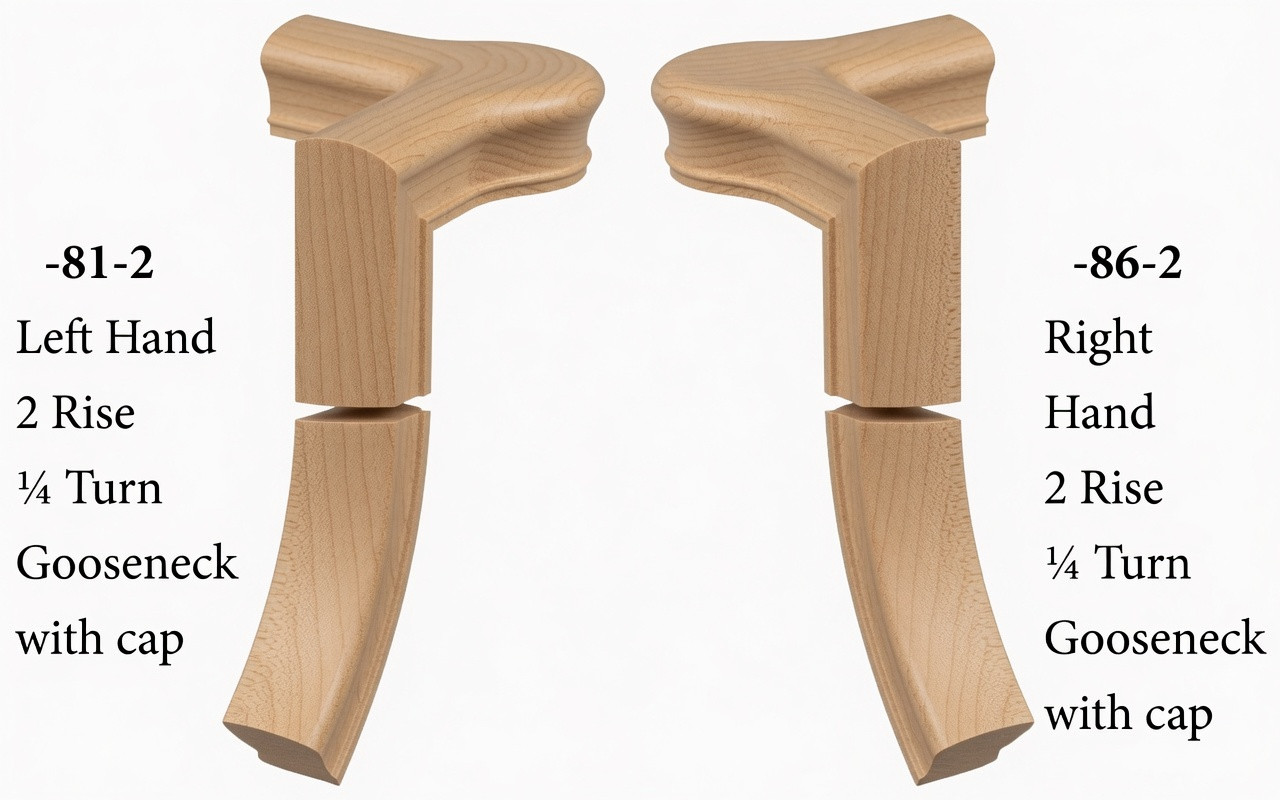 7081 Left Hand or 7086 Right Hand 2-Rise Gooseneck with Quarter-turn Cap - Hard Maple