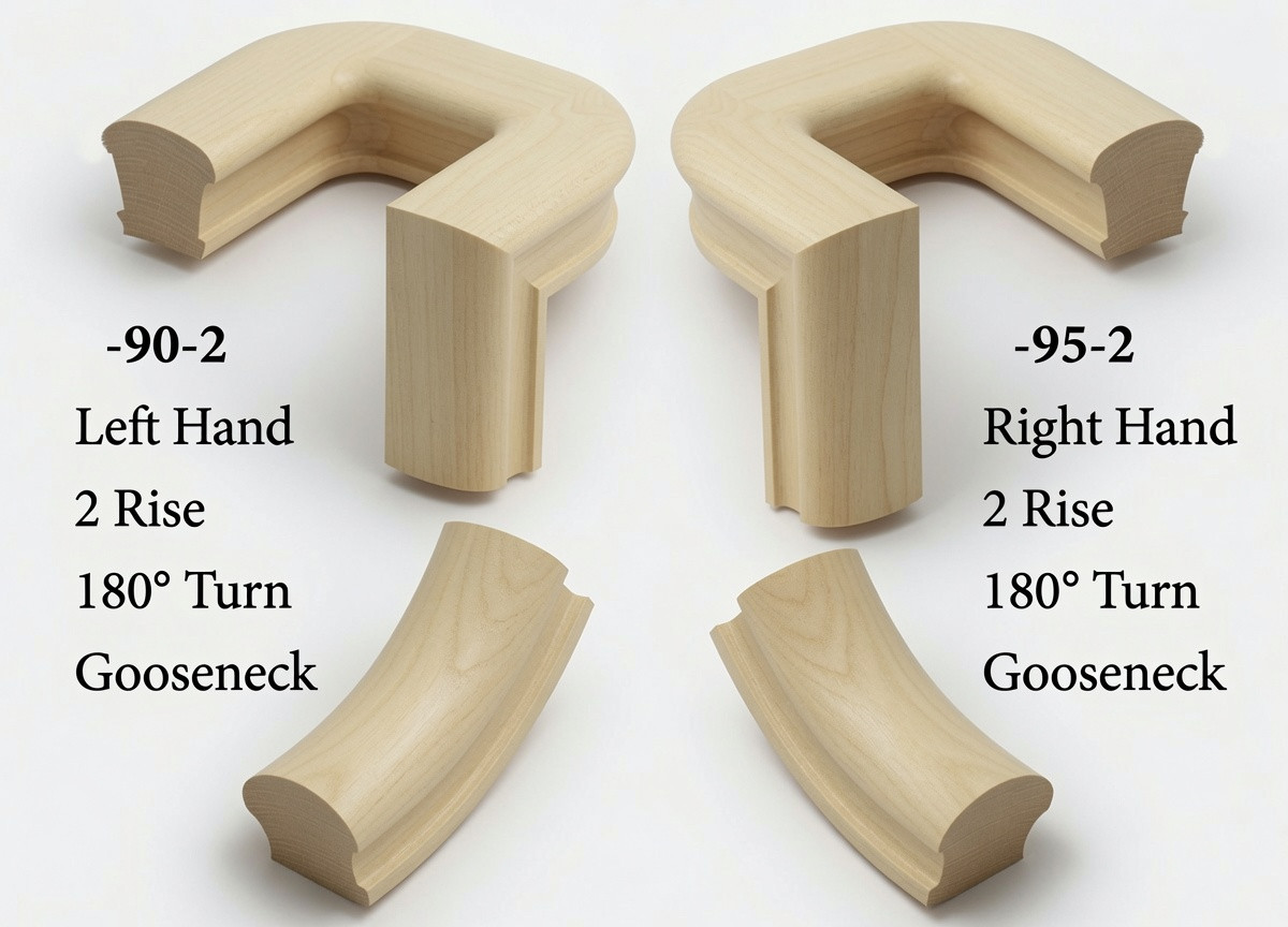 7090 Left Hand or 7095 Right Hand 2-Rise Gooseneck, 180-degree turn, No Cap - Poplar
