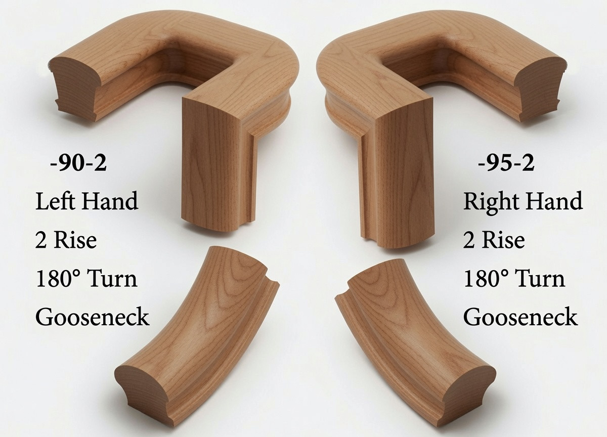 7090 Left Hand or 7095 Right Hand 2-Rise Gooseneck, 180-degree turn, No Cap - Alder