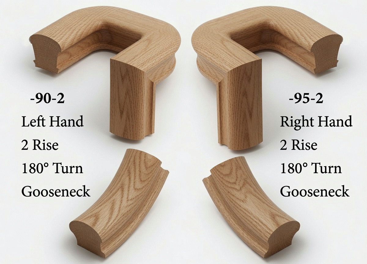 7090 Left Hand or 7095 Right Hand 2-Rise Gooseneck, 180-degree turn, No Cap - Ash