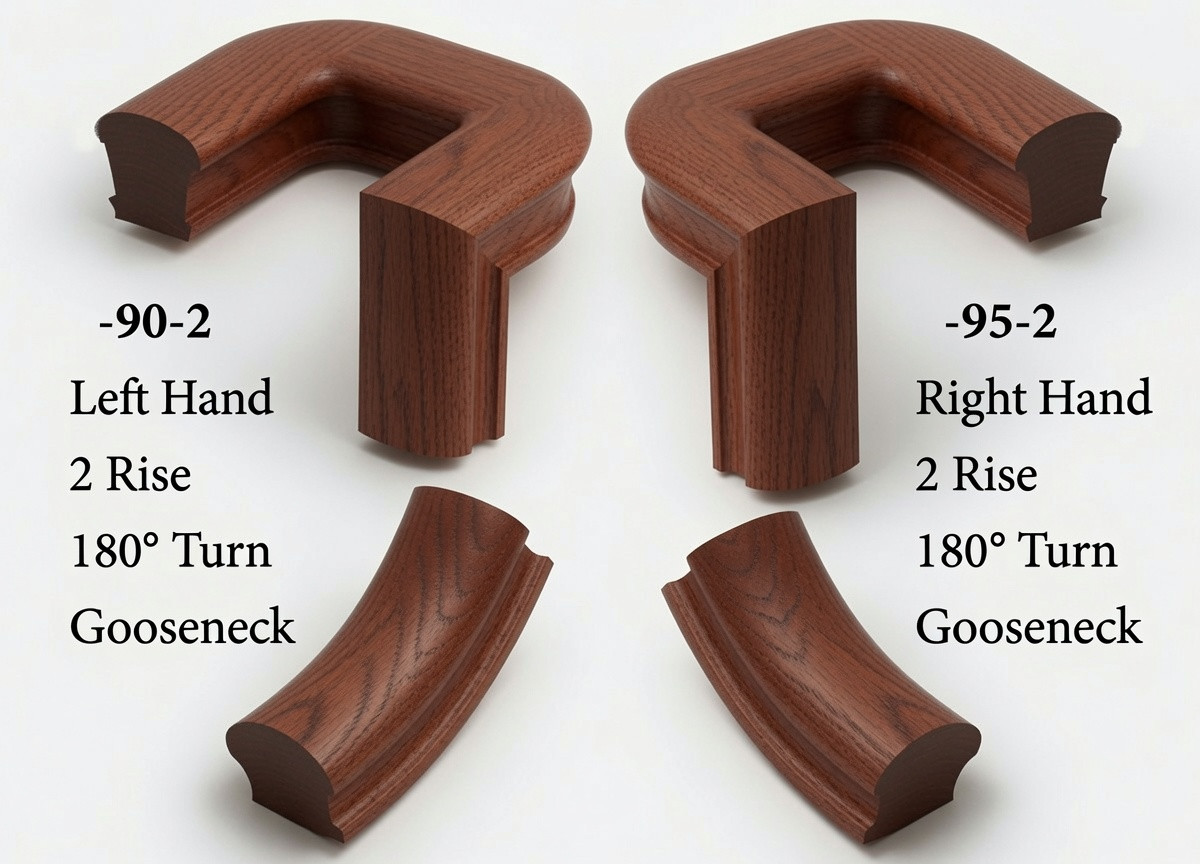 7090 Left Hand or 7095 Right Hand 2-Rise Gooseneck, 180-degree turn, No Cap - Mahogany