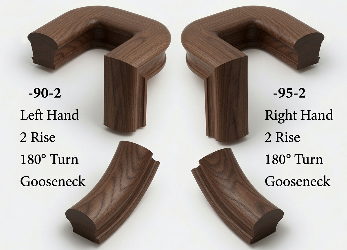 7090 Left Hand or 7095 Right Hand 2-Rise Gooseneck, 180-degree turn, No Cap - Walnut