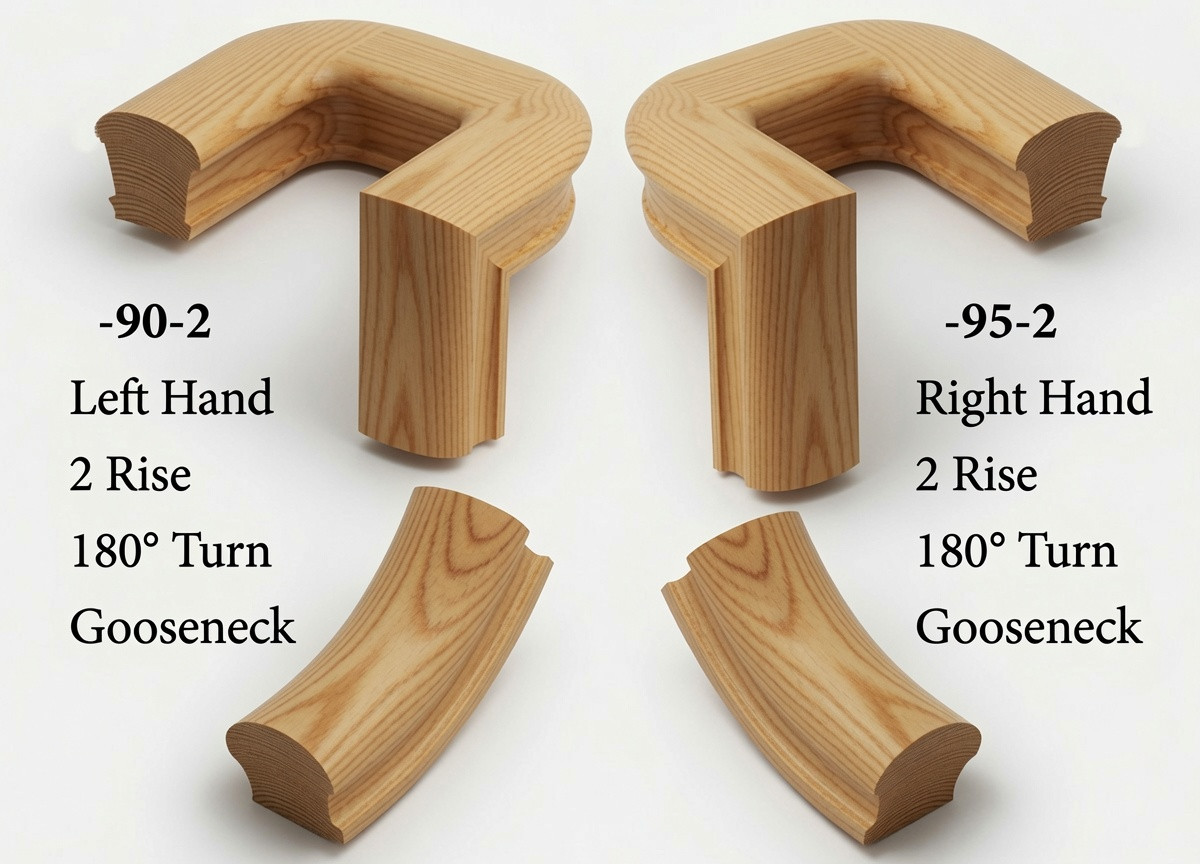 7090 Left Hand or 7095 Right Hand 2-Rise Gooseneck, 180-degree turn, No Cap - Yellow Pine