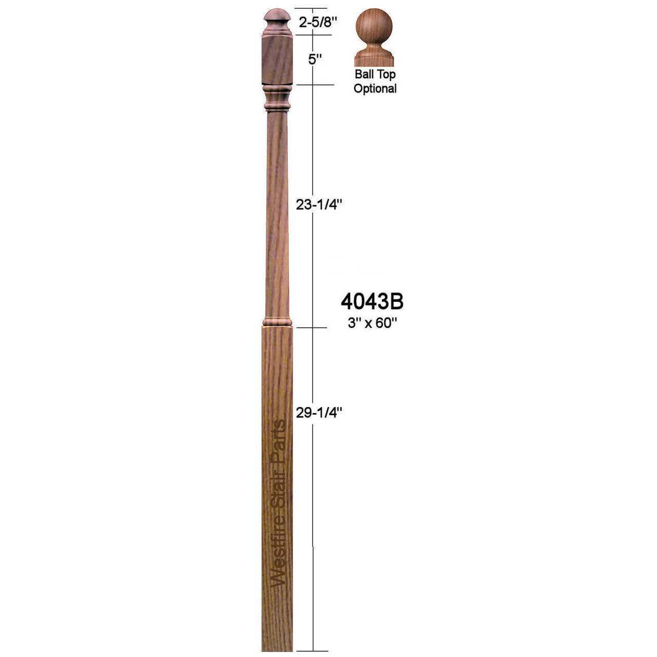 4043B Colonial Starting Newel Post Dimensional Information