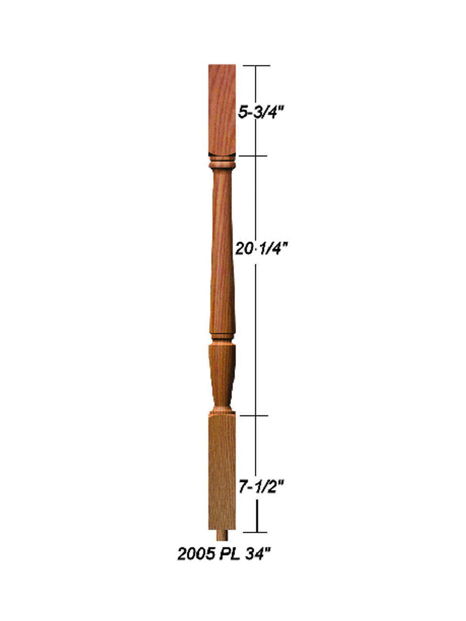 2005 34" Bunker Hill Baluster, Dimensional Information