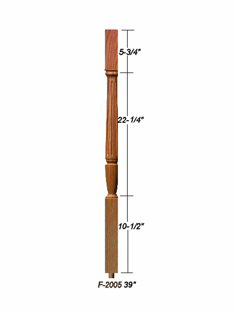 F-2005 39" Fluted Bunker Hill Baluster Dimensional Information