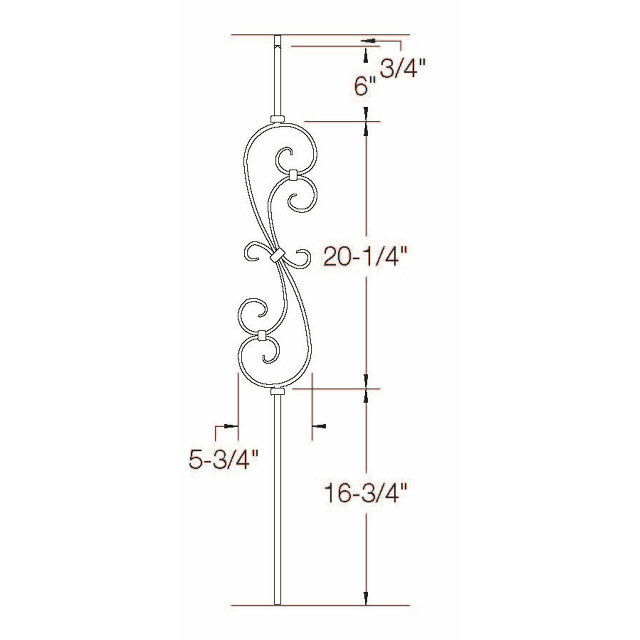 T-56 Feathered S-Scroll 5-3/4" wide Dimensional Information